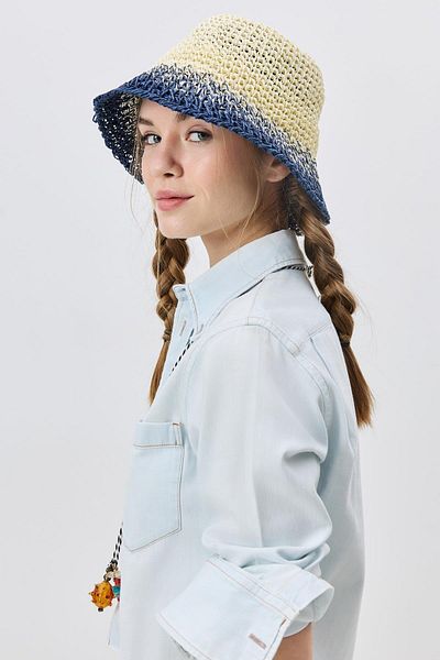 C&City Hand Knitted Straw Hat - Ecru Style
