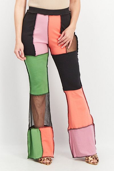 THE RAGGED PRIEST Women Colorblock Pull-on Flared Leg Pant, Black Combo