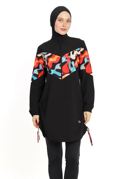 InStyle Colorful Lacing 4 Piece Black Hijab Swimsuit 6225A