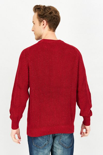 CELIO Men Crew Neck Long Sleeve Textured Sweater, Dark Red