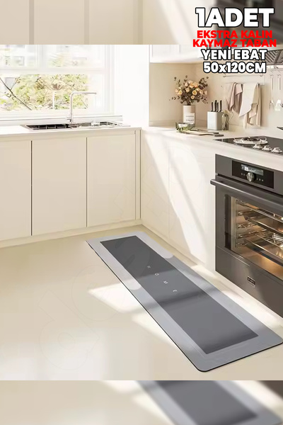 Destpak 50x120cm (EKSTRA KALIN) Su Emici Kaymaz Tabanlı Banyo Paspası - Mutfa...