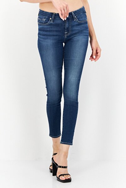 7 For All Mankind بنطلون جينز نسائي ضيق للغاية وقابل للتمدد، أزرق