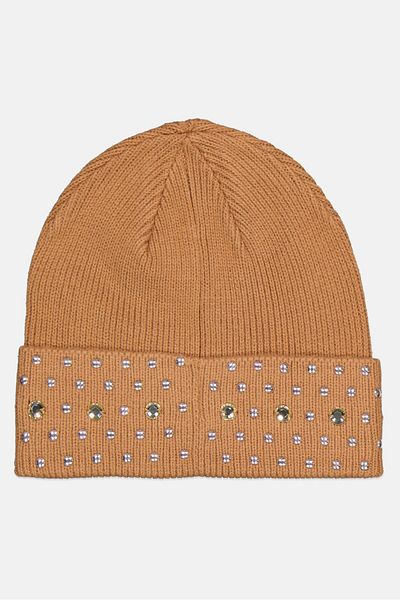 Michael Kors Women Dome Studs And Rhinestone Beanie, Tan