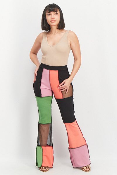 THE RAGGED PRIEST Women Colorblock Pull-on Flared Leg Pant, Black Combo