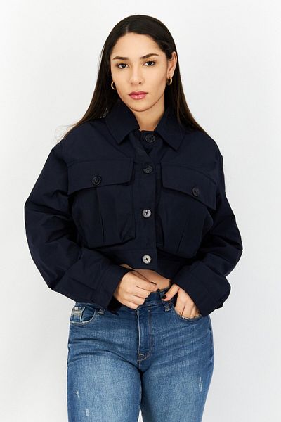 Aigle Women Solid Bomber Jackets, Navy