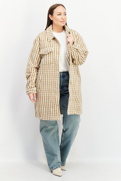 NA-KD Women Checkered Trench Coat, Beige Combo
