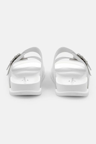 I Love Fashion Women Embellished Buckle Slip-on Slide Sandals, White