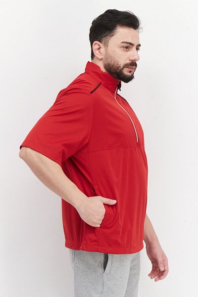 Greg Norman Men Mock Neck Short Sleeves Plain T-shirt, Red/black
