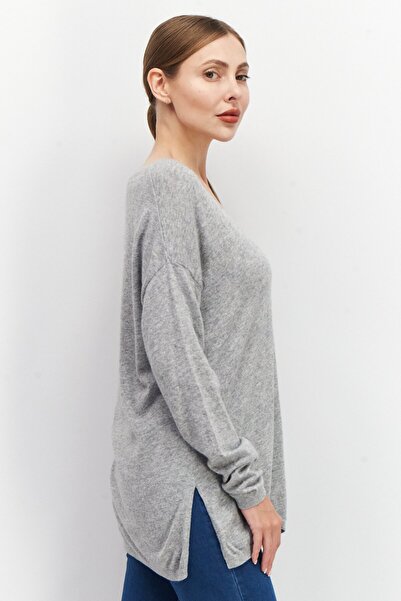 Esprit Women V-Neck Long Sleeve Textured Sweater, Grey Heather