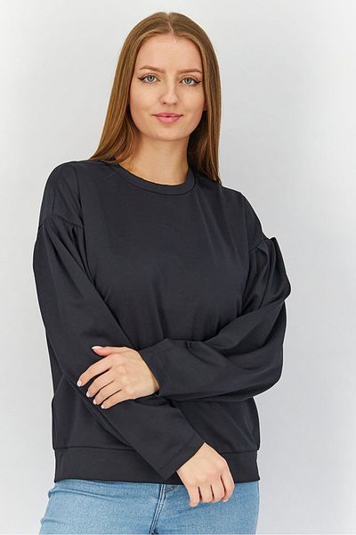 NU-IN Women Crew Neck Plain Sweatshirt, Black