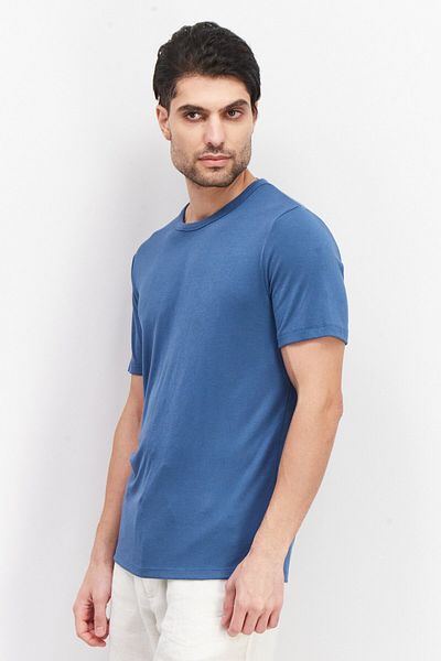 THEORY Men Round Neck Shorts Sleeve Plain T-shirts, Teal Blue