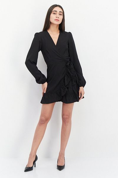 NA-KD Women Solid Wrap Dress, Black