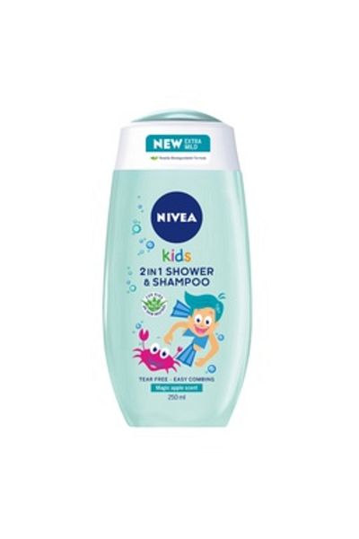 NIVEA 2in1 Kids Shower & Shampoo with Bio Aloe Vera Apple Scent 250 ml