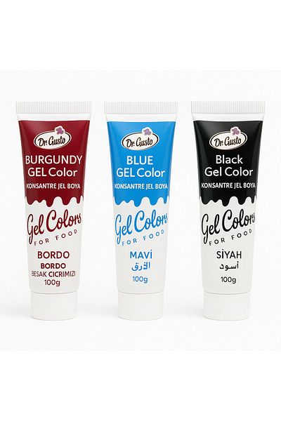 Dr. Gusto Gel Food Color Set of 3 - Burgundy Blue Black 100 Gr