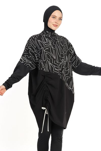 InStyle Off Shoulder Sleeve Black Hijab Swimsuit 6298A