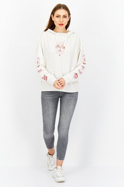 O'Neill Women Hooded Graphic Print Long Sleeve Sweatshirt, Off White