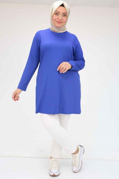 Eslina 38500 Large Size Combed Cotton Basic Tunic - Indigo