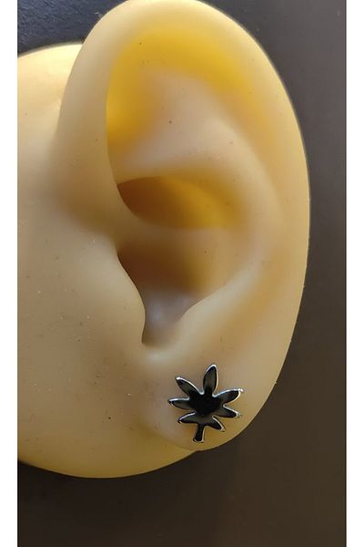 FG KONNİCHİWA 100% Steel Double Earrings Stainless Steel Blackened Patterned Icon Earrings (2 Pieces)