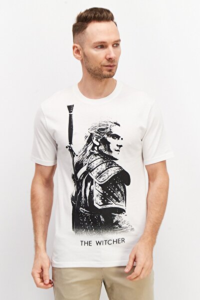 Netflix تي شيرت رجالي مطبوع عليه رسومات بأكمام قصيرة ورقبة دائرية، باللون الأبيض