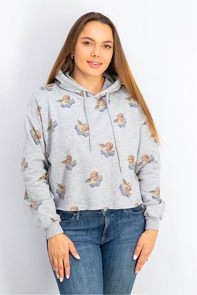 Don't Call Me Jennyfer Women Hooded Long Sleeve Cropped Sweater, Grey Combo