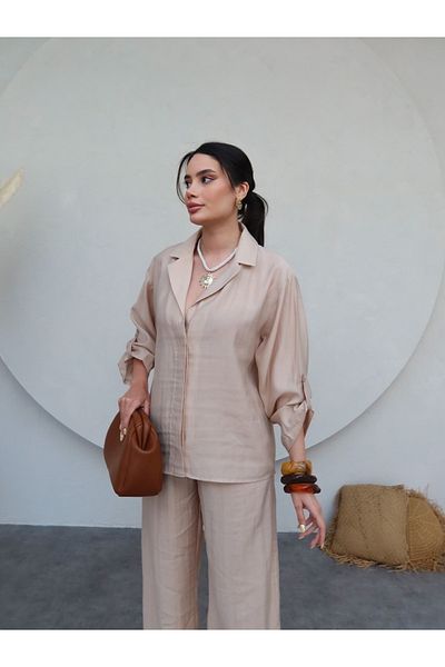 ESRAHELVACI Shirt Collar Trousers Set