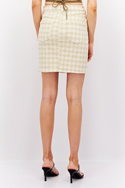 Missguided Women Houndstooth Mini Skirt, Beige