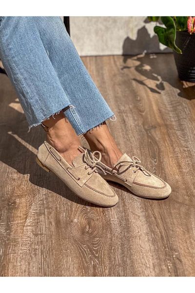 SİBA SHOES Mimi Genuine Suede Leather Beige Women's Loafer