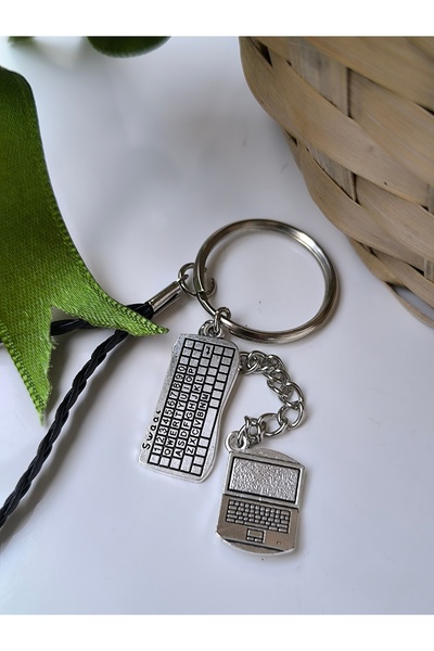 Esey Dizayn Klavye Bilgisayar Anahtarlık - Deri Aksesuarlı