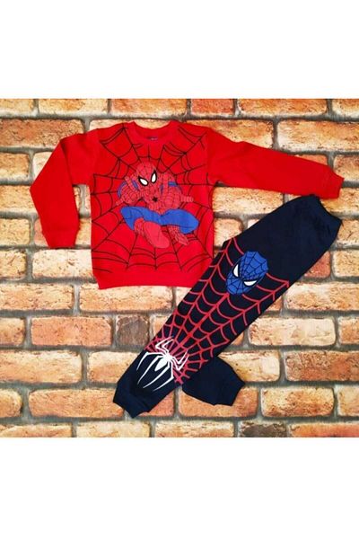 Mikro Red Spider Man Pattern Printed Children's Suit 100% Cotton