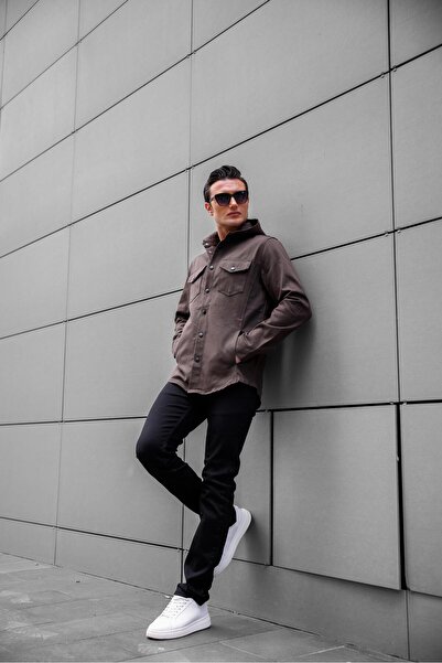 Pobudo Dark Brown Color Hooded Denim Jacket