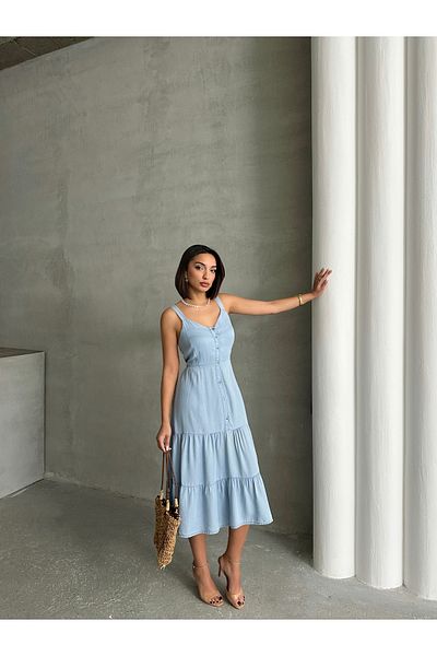 Miss Prova Rochie de vară din denim de lungime midi cu detaliu de nasturi MİSS930