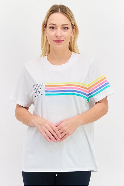 WRANGLER Women Crew Neck Short Sleeves Graphic Print Top, White Combo