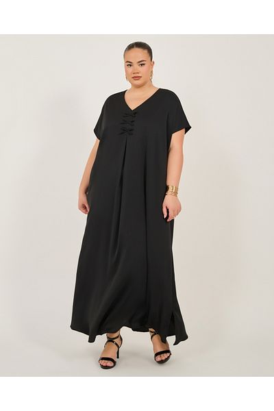 Styli Solid Bow Detail V-Neck Abaya Dress