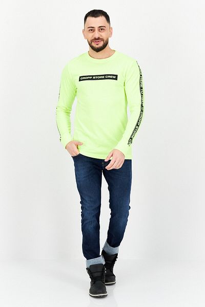 Cropp Men Crew Neck Long Sleeve Graphic Print T-shirt, Neon Yellow