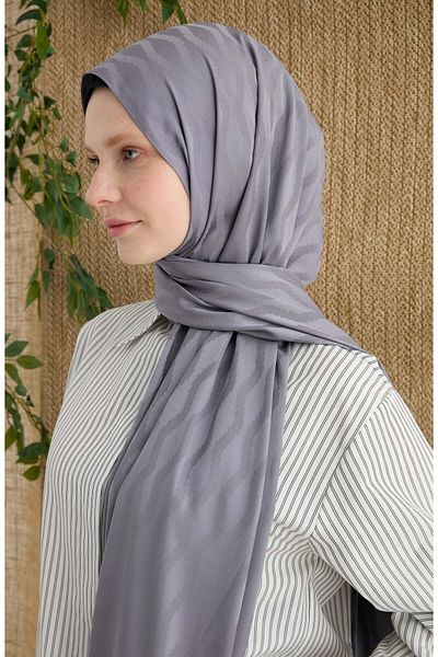 Fatma Atasoy Zigzag Gray Jacquard Shawl