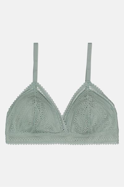 Etam Women Padded Textured Triangle Bra, Sage Green