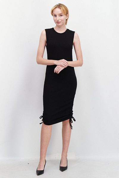 NA-KD Women Ribbed Drawstring Midi Dress, Black