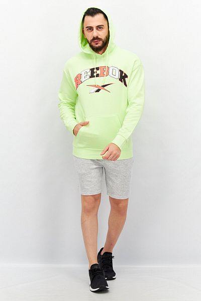 Reebok Men Sports Fit Long Sleeve Brand Logo Hoodie, Green