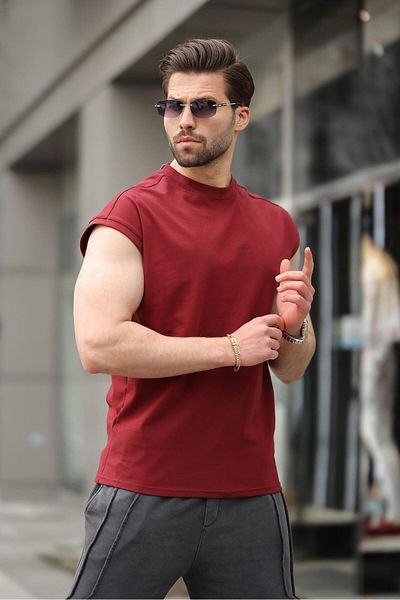 Madmext Ανδρικό μπλουζάκι Claret Red Half Sleeve Basic E7136