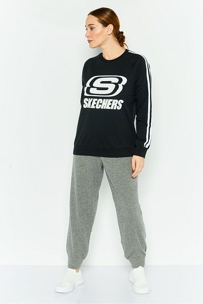 SKECHERS Women Sportwear Fit Brand Logo Long Sleeves Outdoor Sweatshirt, Black