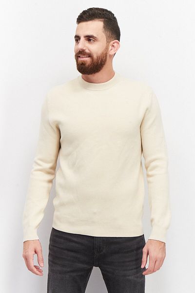 CELIO Men Crew Neck Long Sleeve Knitted Sweatshirts, Cream