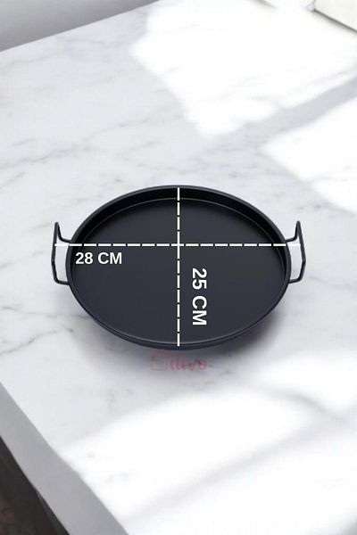 İLİVA Black Serving Coffee Presentation Tray with Metal Handles