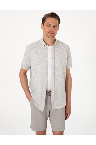 Pierre Cardin Haki Keten Karışımlı Regular Fit Kısa Kollu Gömlek 50307067-VR027