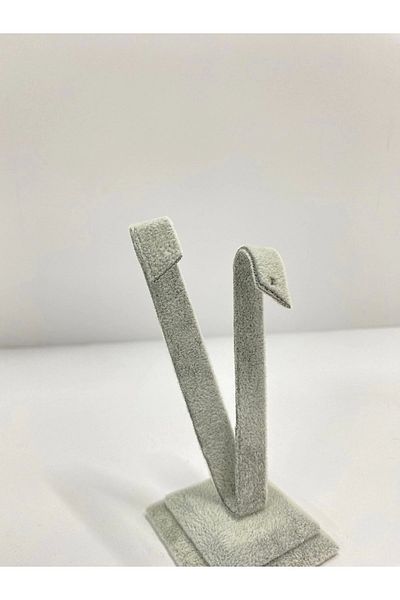MeGass Dekor Domestic Production Suede Fabric Gray Color 10 Cm Earring Display Accessory