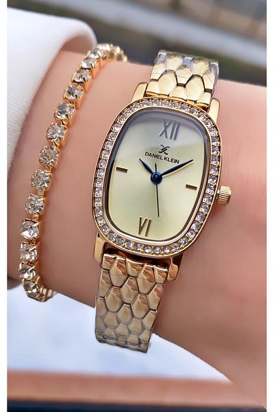 Daniel Klein Brand Gold Color 2 Years Warranty Small Case Women's Wristwatch - Bracelet Gift