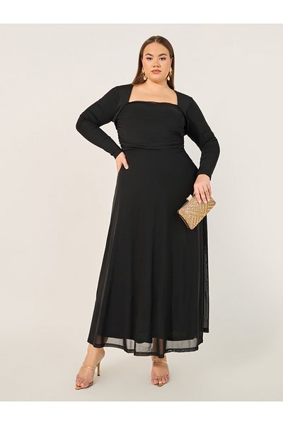 Styli Plus Size Square Neck A-Line Maxi Dress