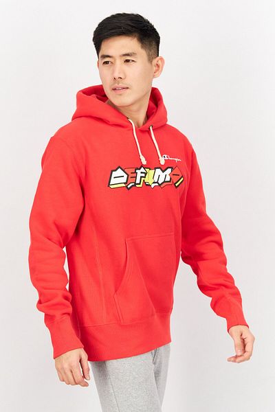 Champion Men Sportswear Fit Hooded Long Sleeve Outdoor Sweatshirts, Red Combo