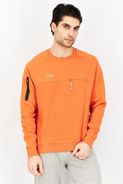 Le tigre Men Crew Neck Brand Logo Long Sleeves Sweatshirt, Red Orange