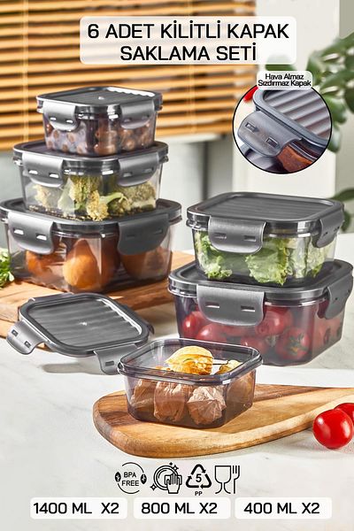 HOMENIVA Square Locked 12 Piece Leakproof Quality Breakfast Storage Container