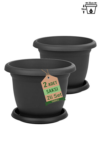 ToXA 2li Villa Saksı Seti 5 Litre Antrasit Delikli Tabaklı Mat Plastik Yuvarlak Saksı